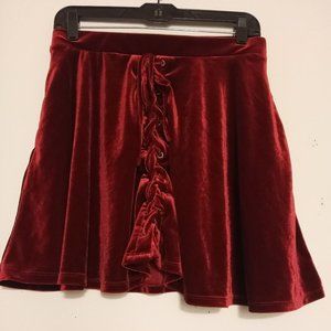 Hot Top Red Velvet Lace Up Skirt -Goth
